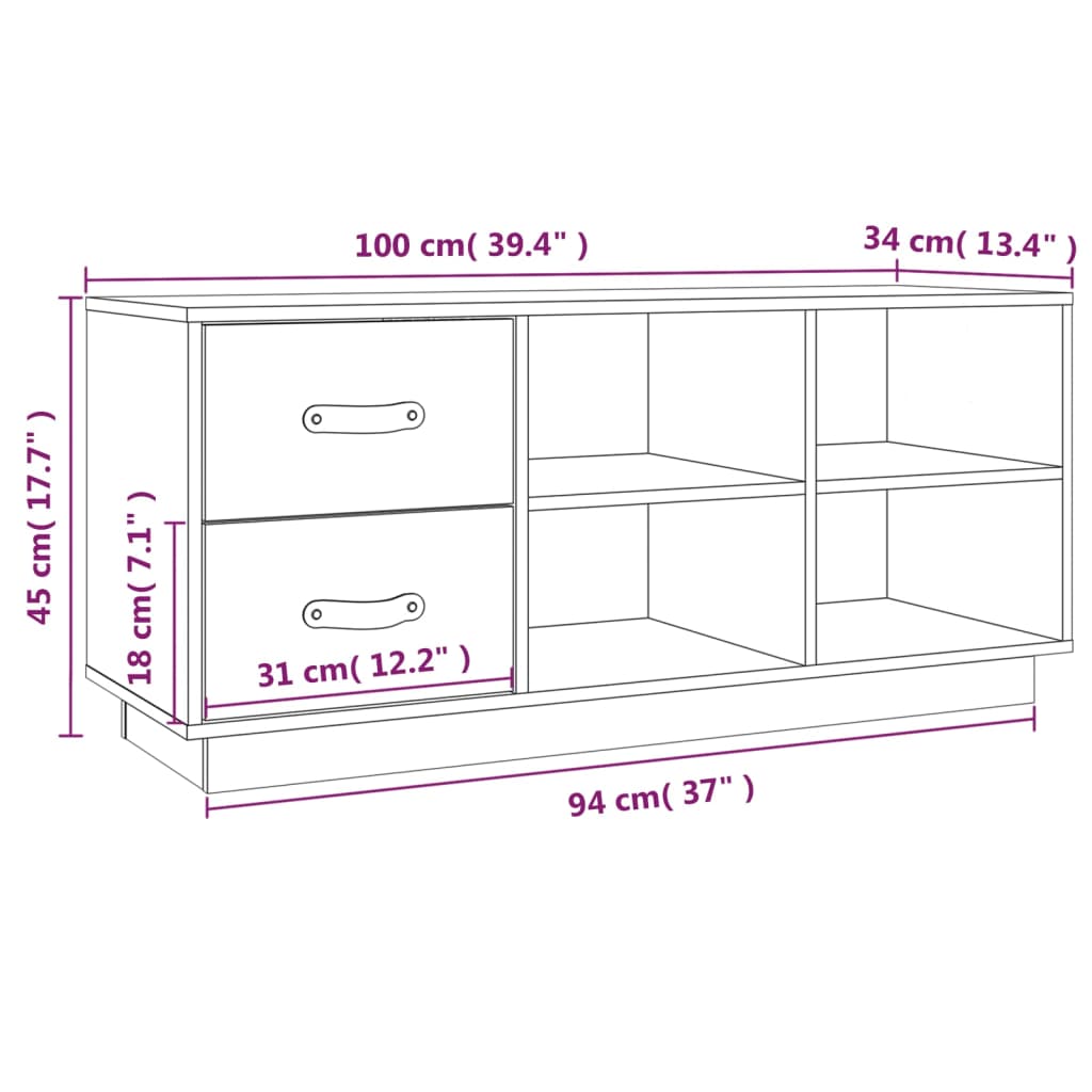 Banc à chaussures 100x34x45 cm en bois de pin massif