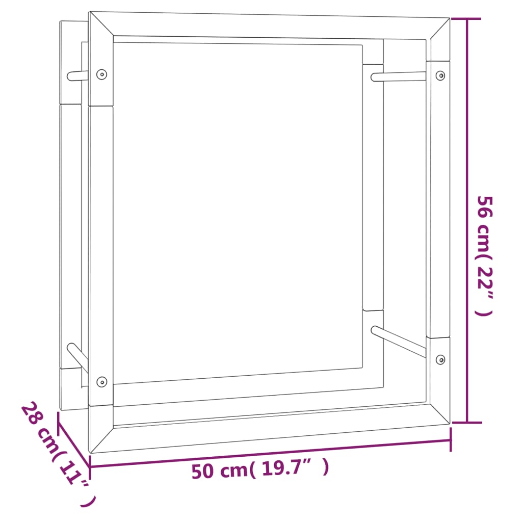 Support à bois de cheminée 110x28x214 cm en acier inoxydable