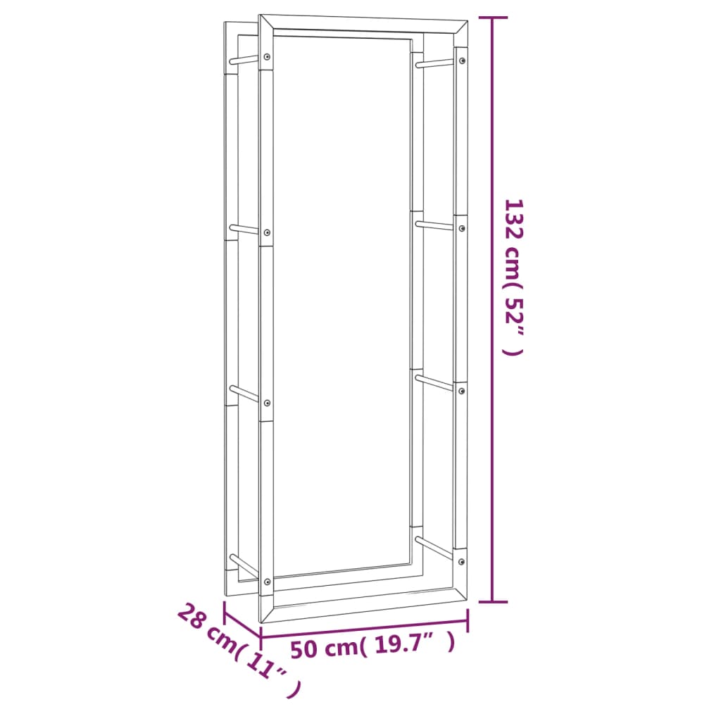 Support à bois de cheminée 110x28x214 cm en acier inoxydable