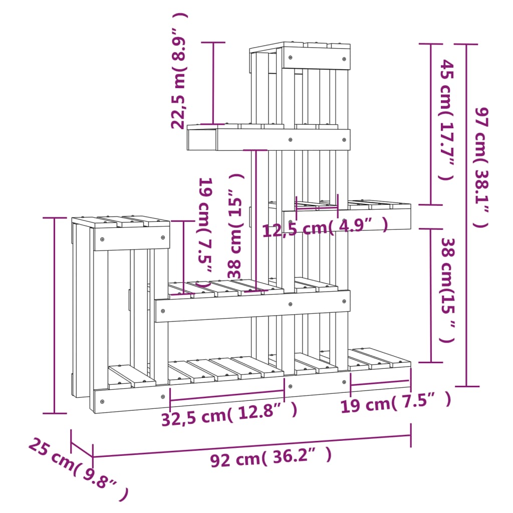 Plantenstandaard 85x25x109,5 cm massief grenenhout