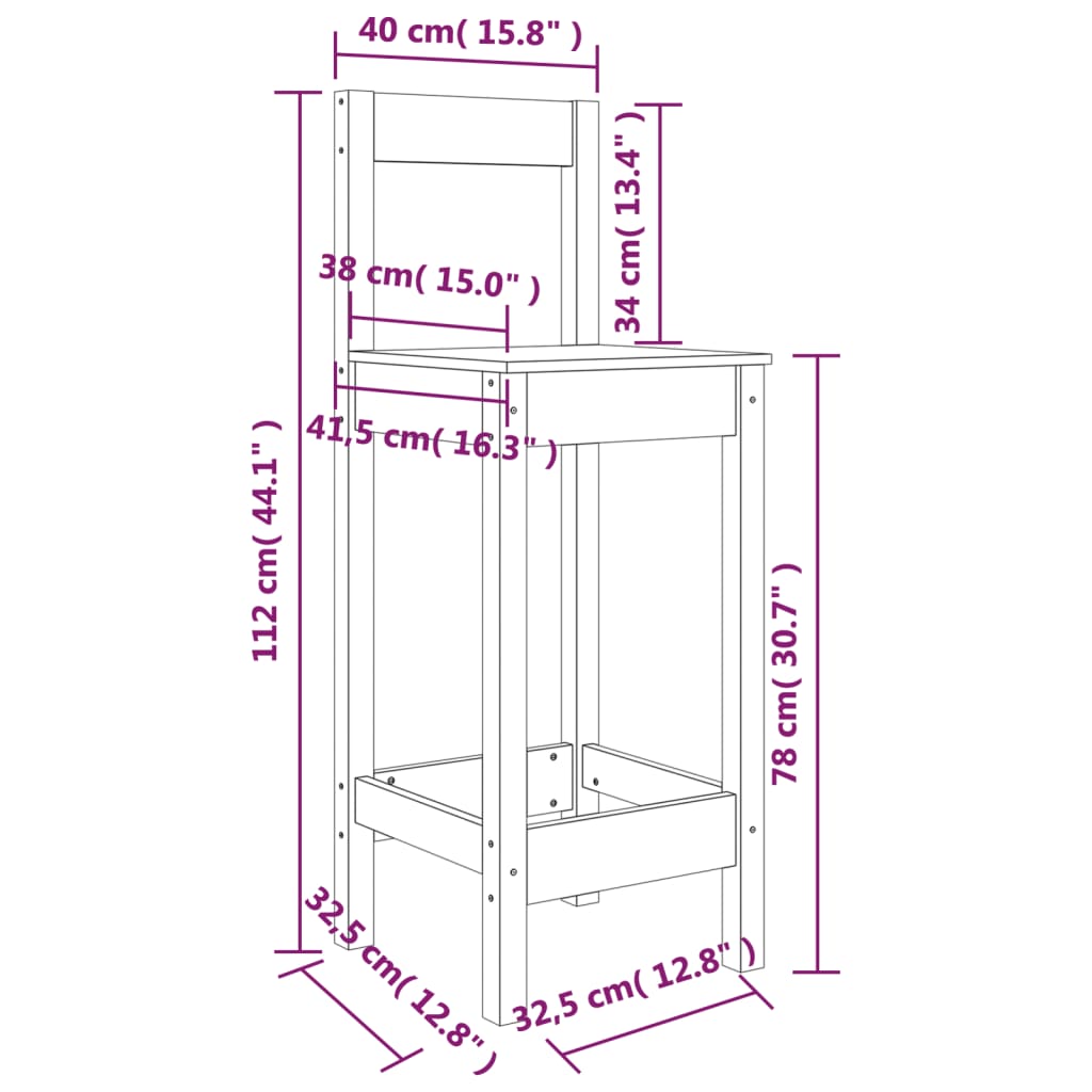 Barstoelen 2 st 40x41,5x112 cm massief grenenhout