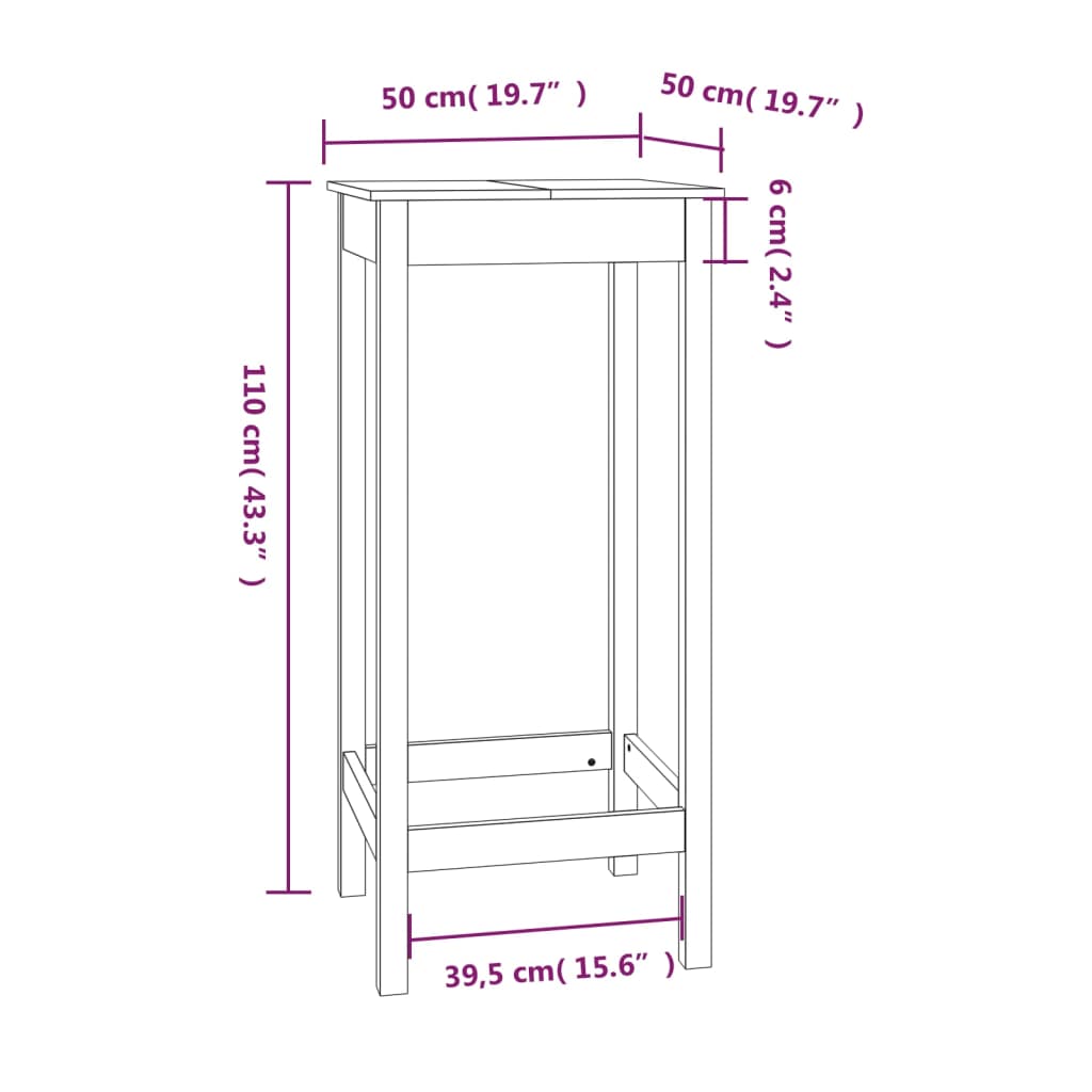 Table de bar 180x80x110 cm en bois de pin massif