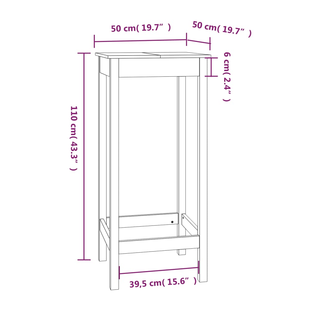 Table de bar 50x50x110 cm en bois de pin massif