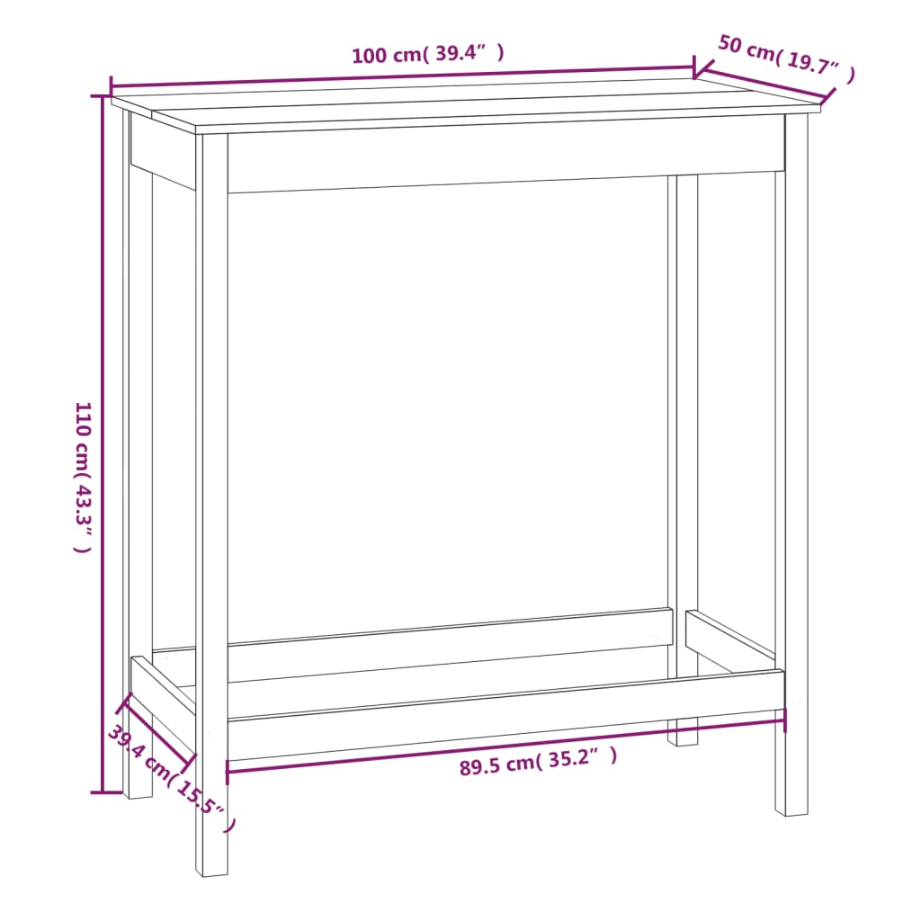 Table de bar 180x80x110 cm en bois de pin massif