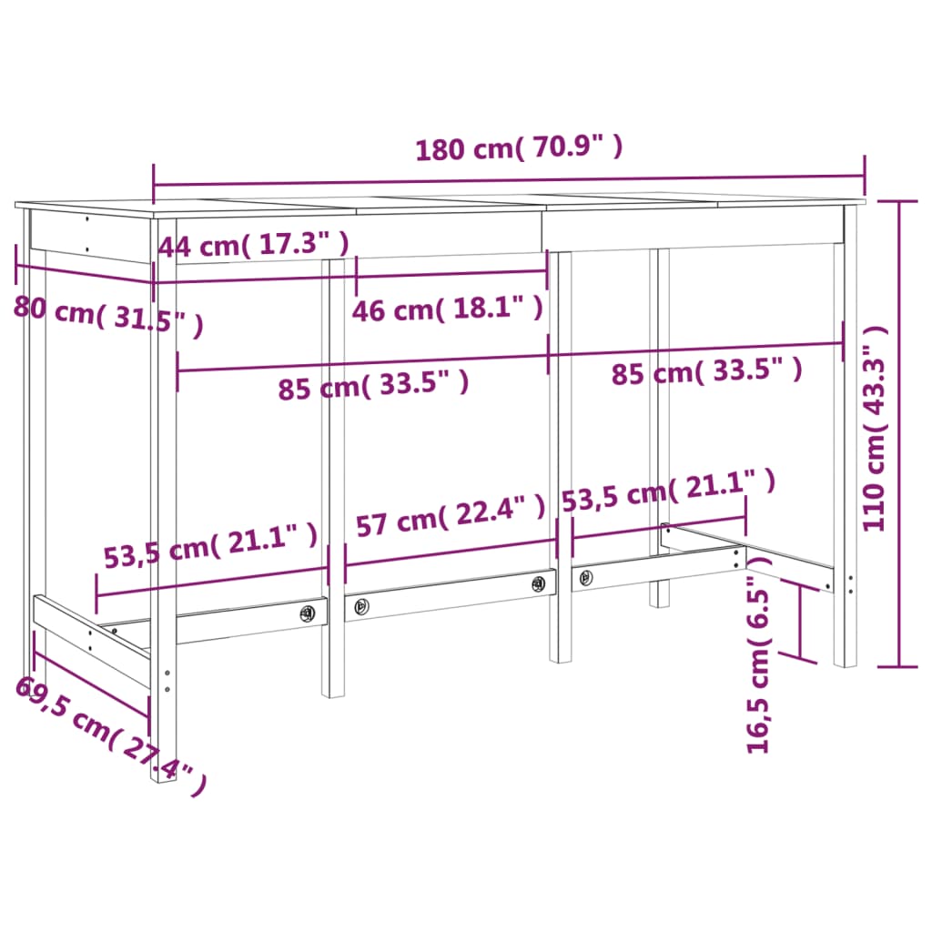 Table de bar 50x50x110 cm en bois de pin massif