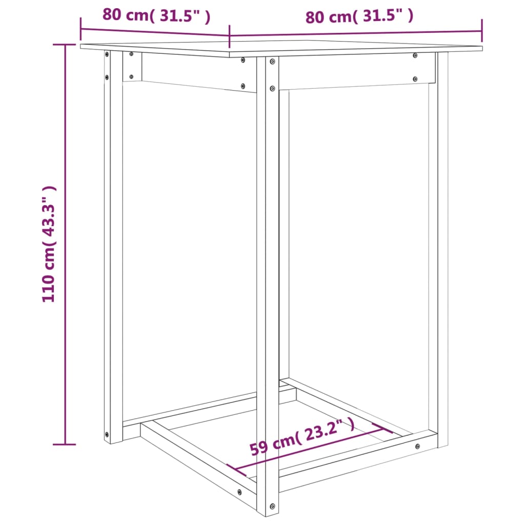 Table de bar 80x80x110 cm en bois de pin massif