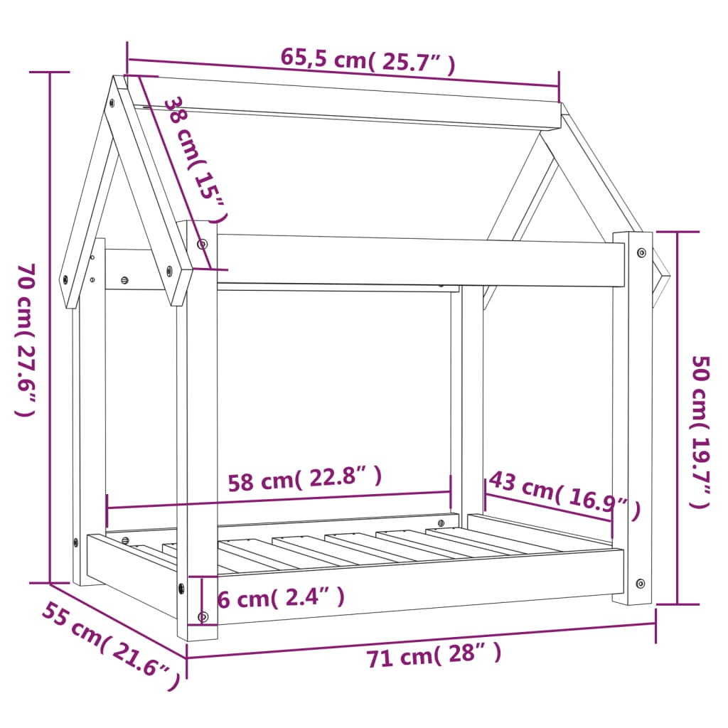 Hondenbed 101x70x90 cm massief grenenhout