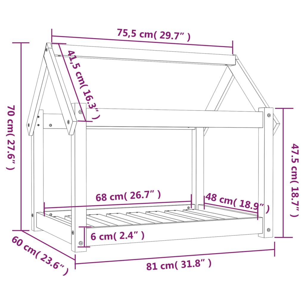 Hondenbed 101x70x90 cm massief grenenhout