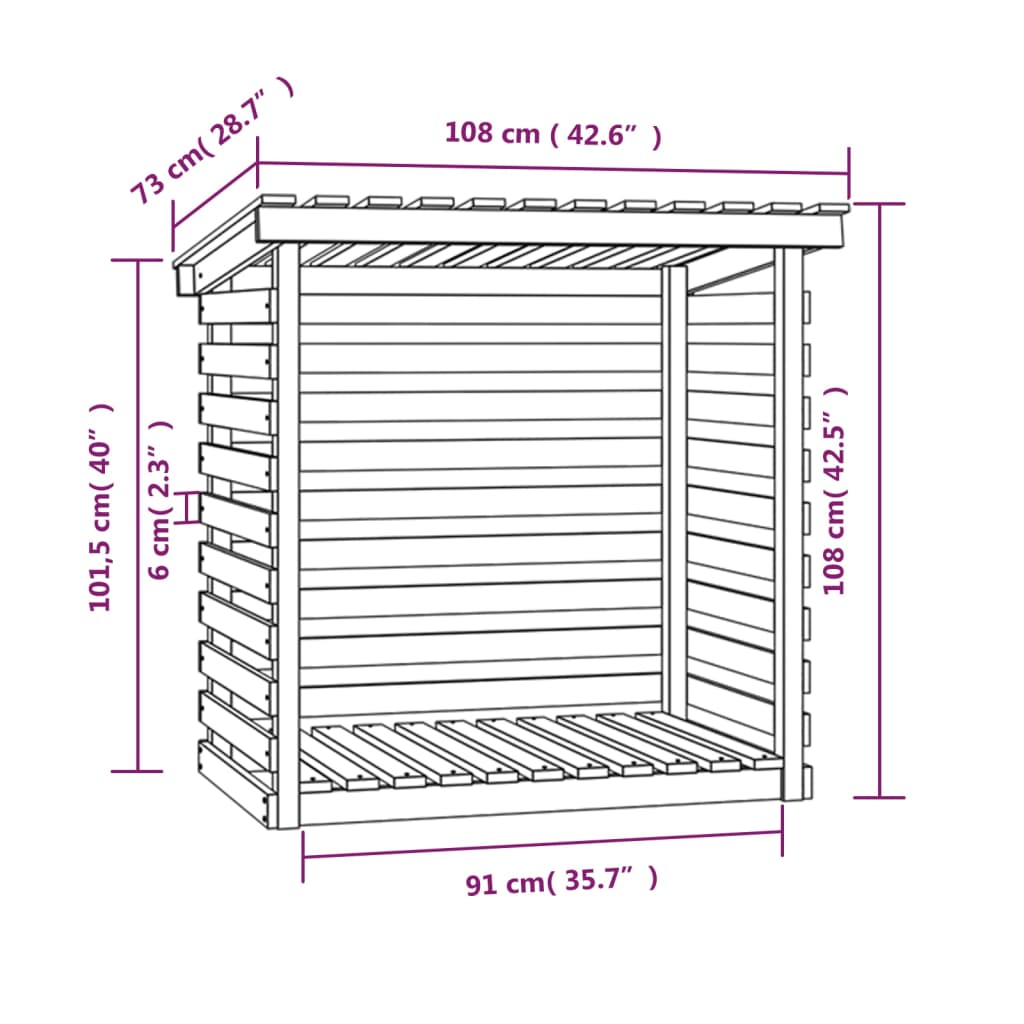 Support à bois de cheminée 108x73x79 cm en bois de pin massif