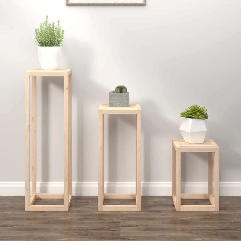 Supports pour plantes 3 pcs en bois de pin massif