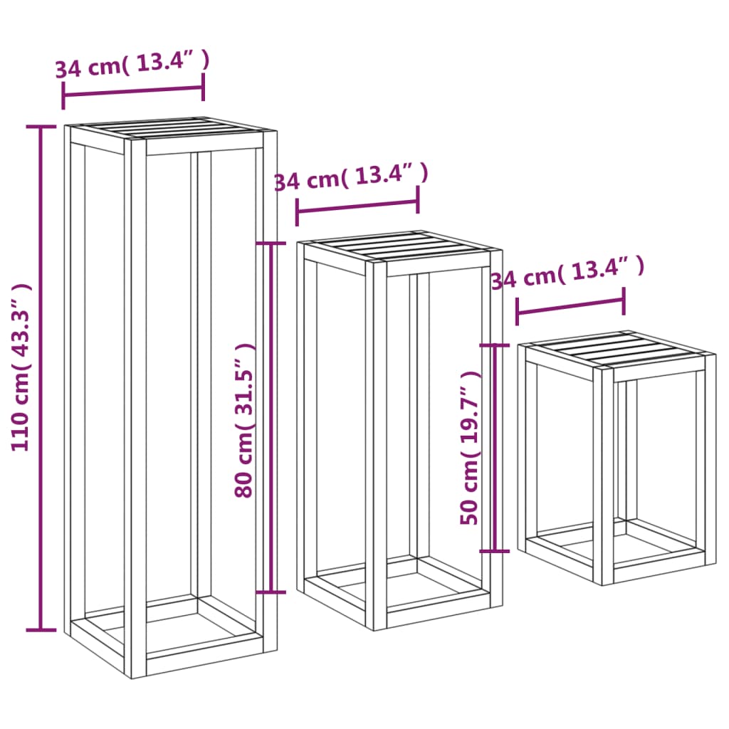 Supports pour plantes 3 pcs en bois de pin massif