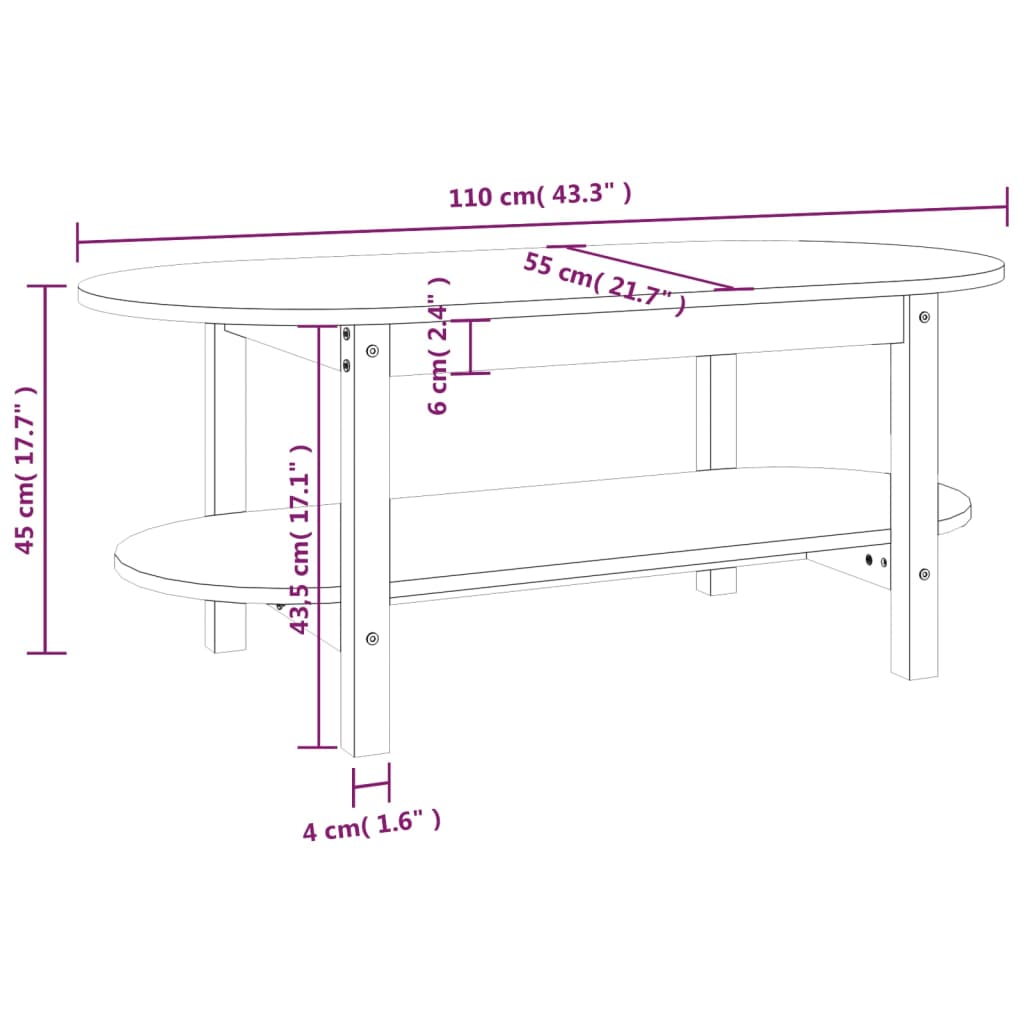 Table basse 80x45x45 cm en bois de pin massif