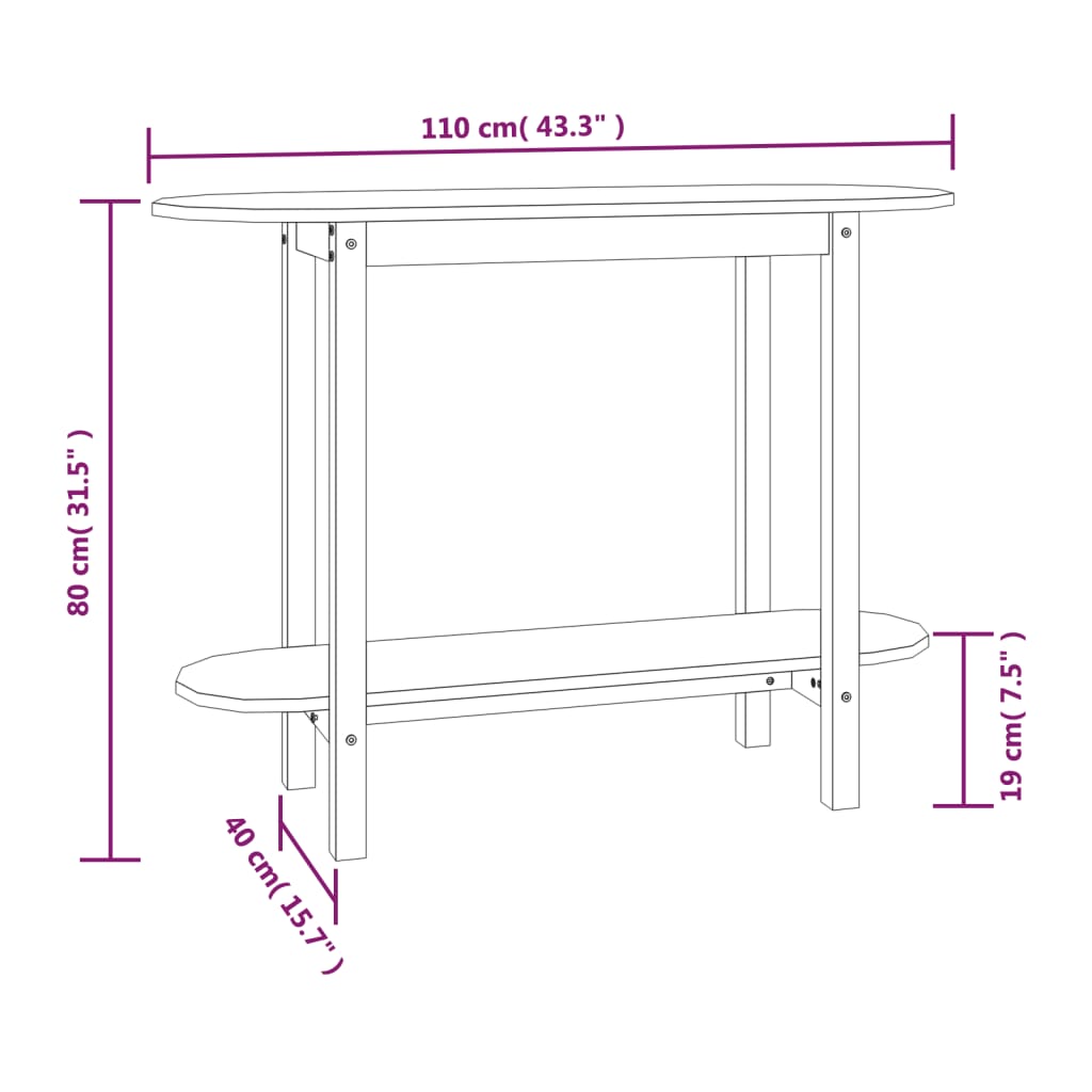 Table murale 110x40x80 cm en bois de pin massif