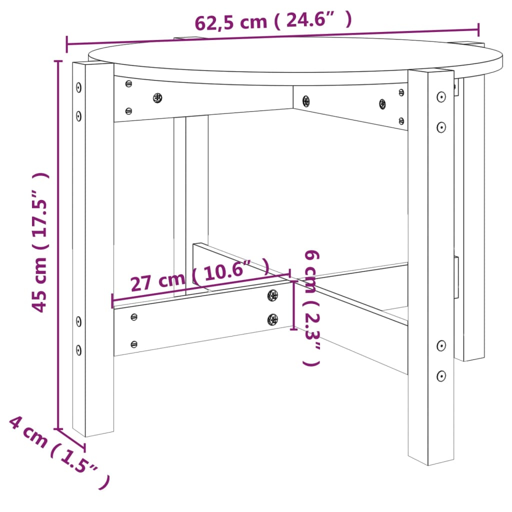 Table basse Ø 62,5x45 cm en bois de pin massif