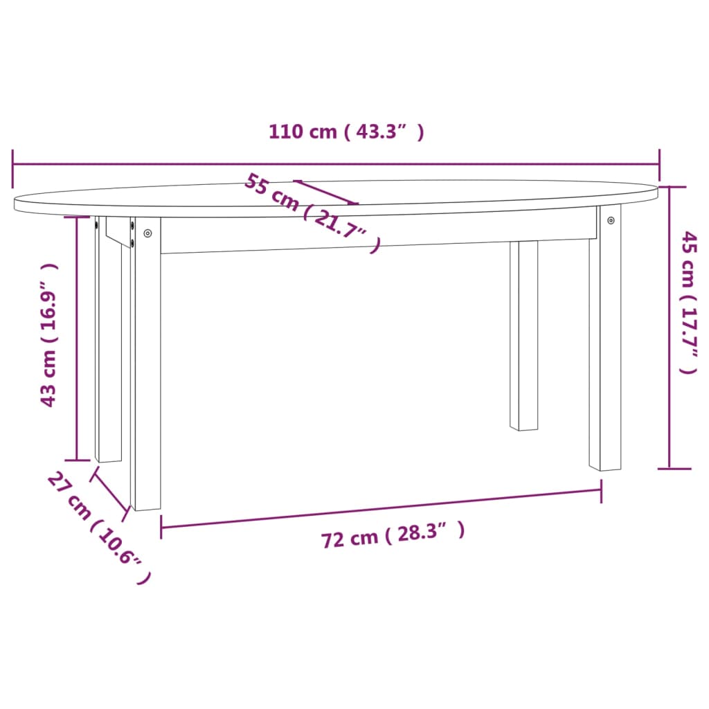 Salontafel 110x55x45 cm massief grenenhout