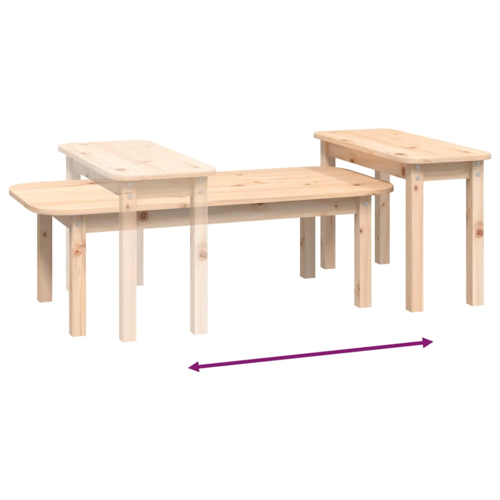 Ensemble de table basse 2 pièces en bois de pin massif