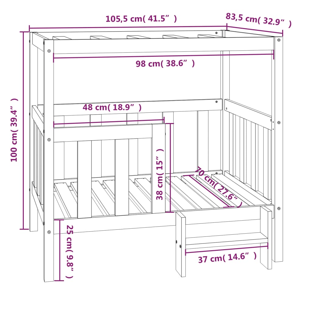 Hondenmand 75,5x63,5x70 cm massief grenenhout