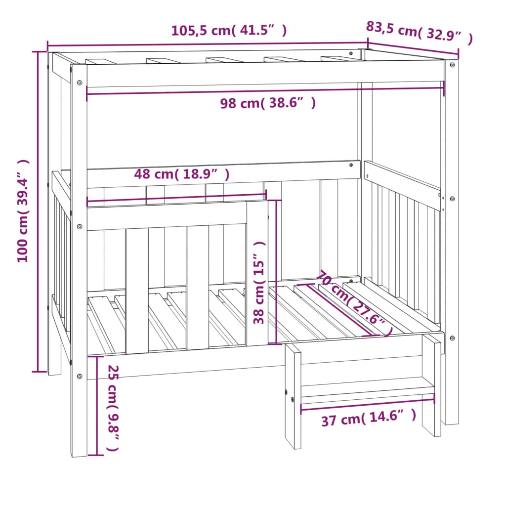 Hondenmand 75,5x63,5x70 cm massief grenenhout