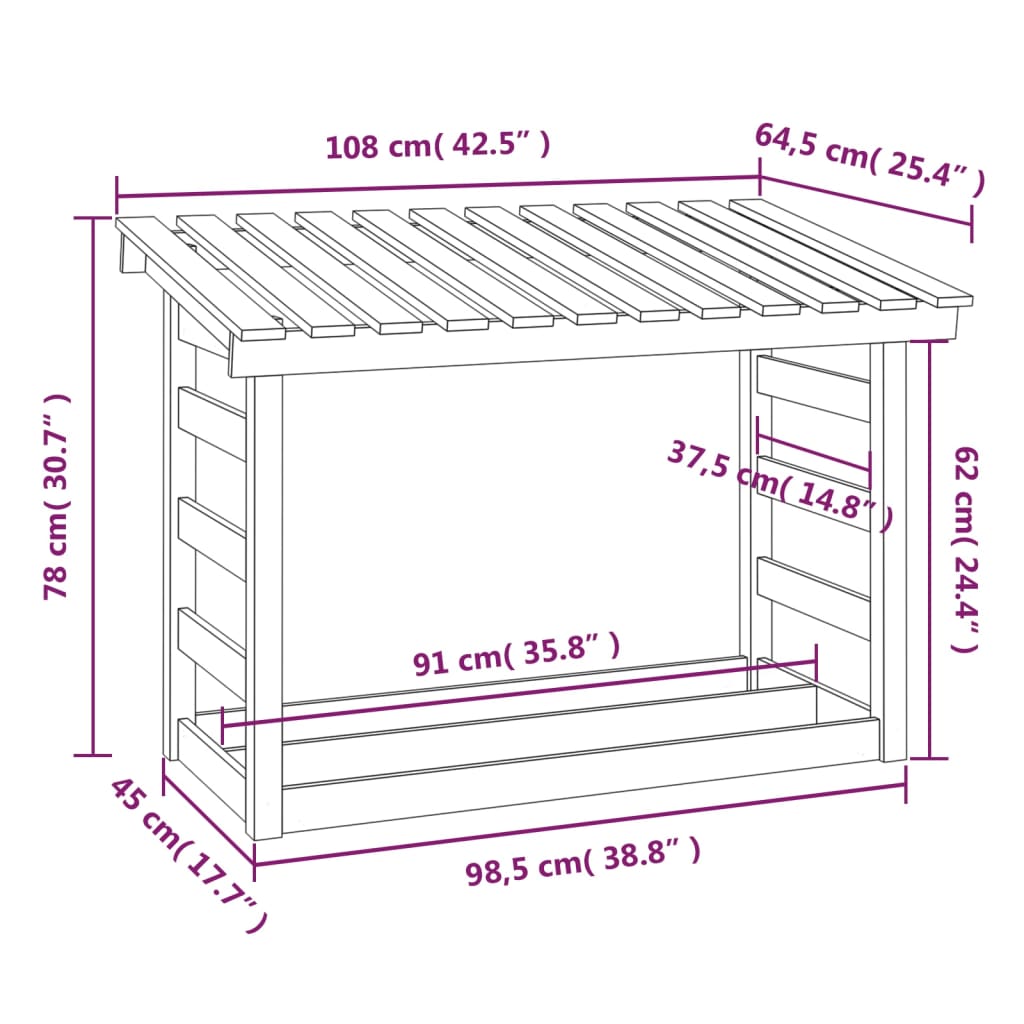 Haardhoutrek 108x64,5x78 cm massief grenenhout