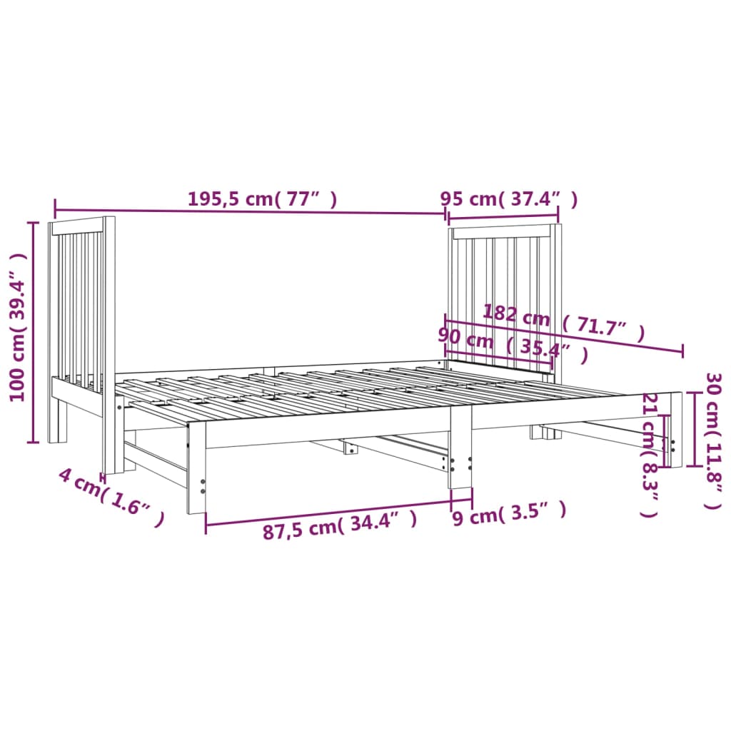 Canapé-lit extensible en pin massif 2x (90x190) cm