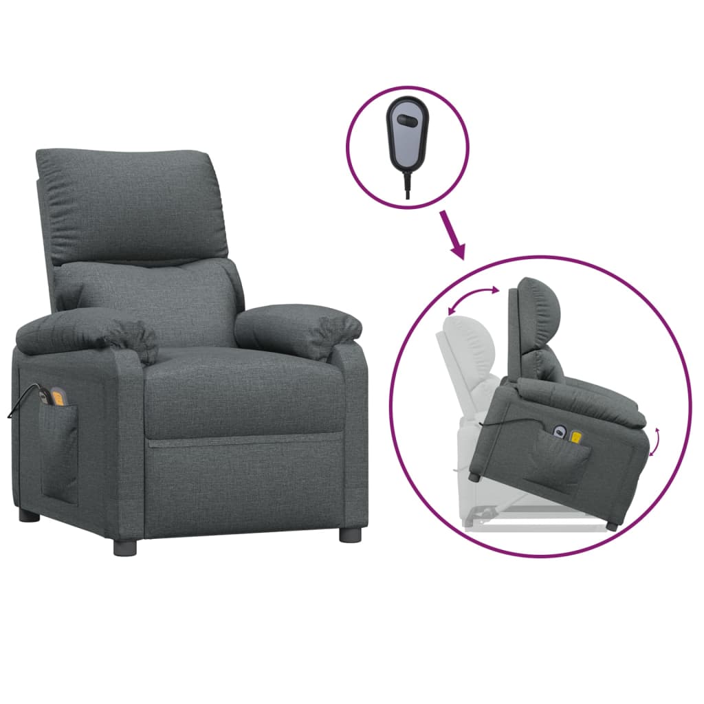 Fauteuil de massage verticalisateur tissu gris foncé