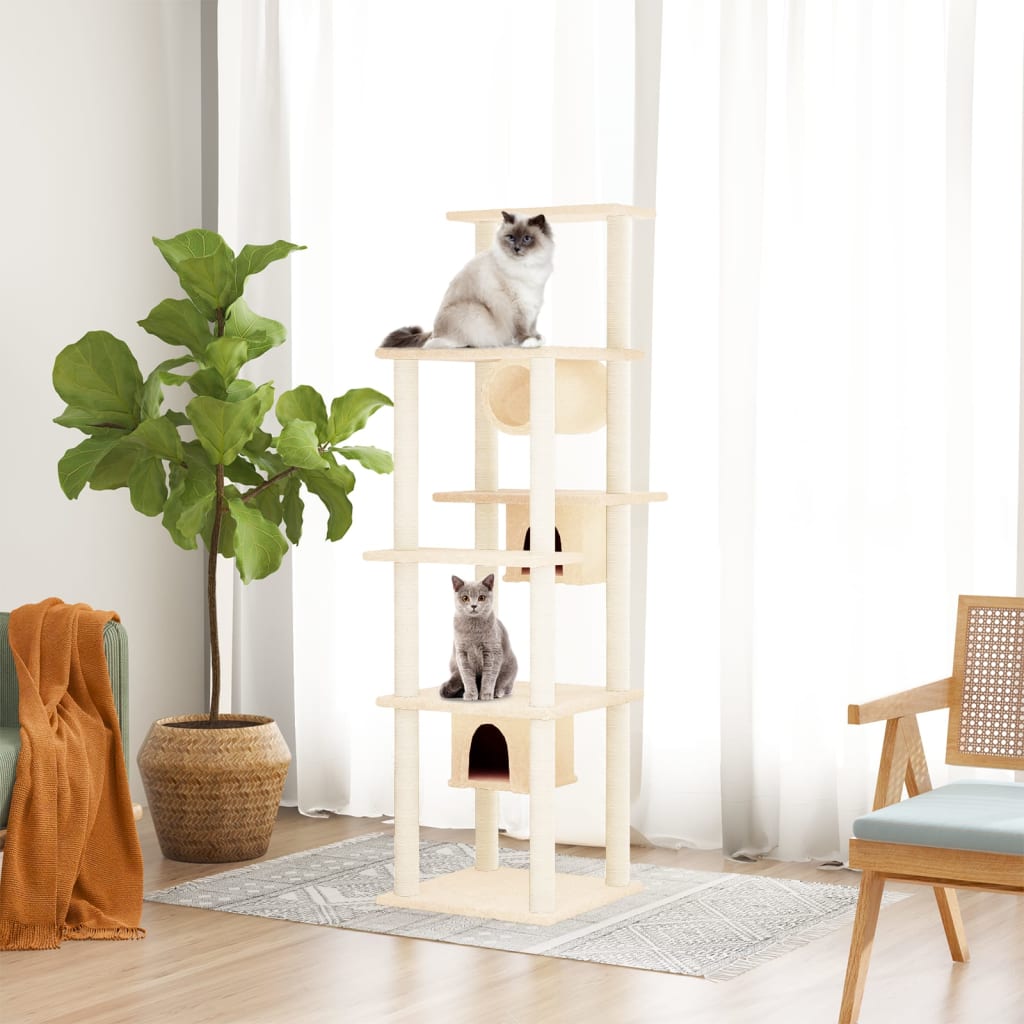 Meuble pour chat avec griffoirs en sisal 169 cm couleur crème