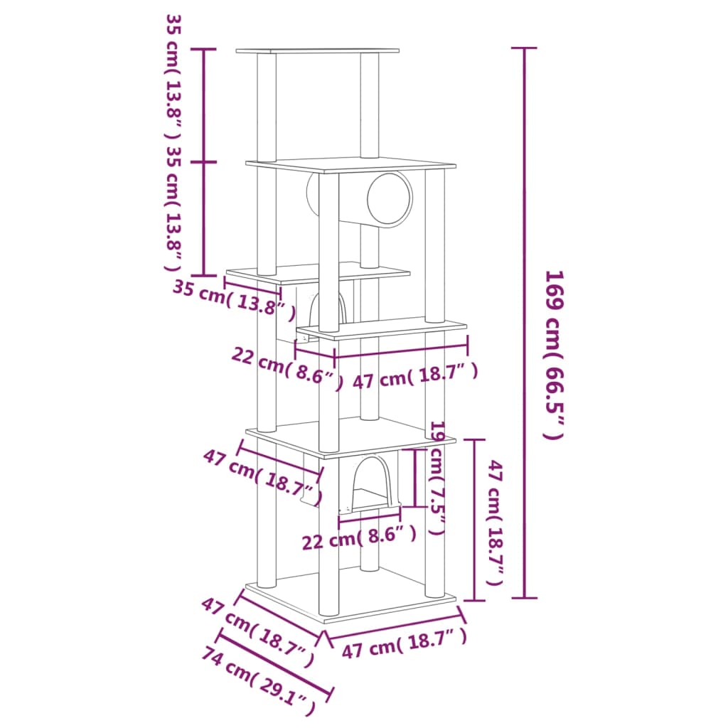 Meuble pour chat avec griffoirs en sisal 169 cm couleur crème