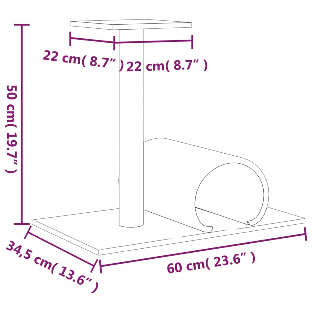 Meuble pour chat avec tunnel 60x34,5x50 cm