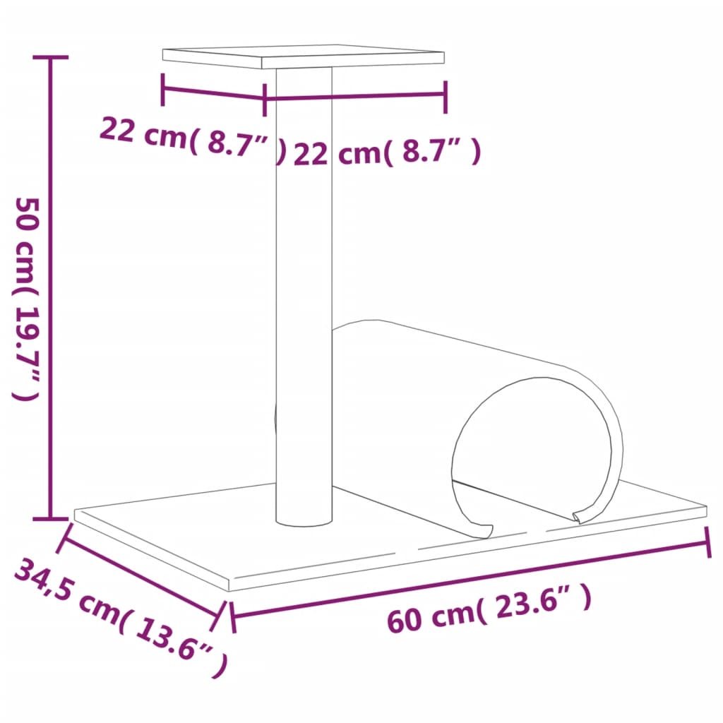 Meuble pour chat avec tunnel 60x34,5x50 cm