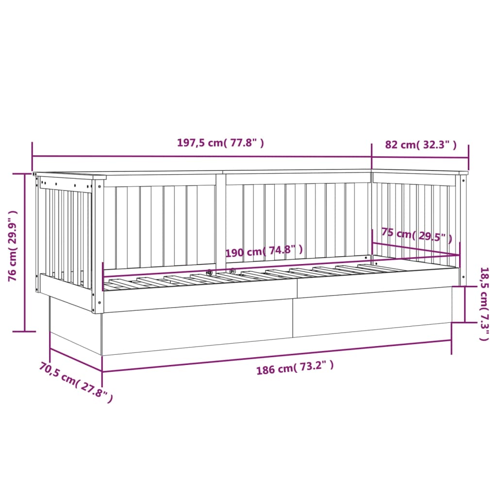 Canapé lit 75x190 cm en pin massif