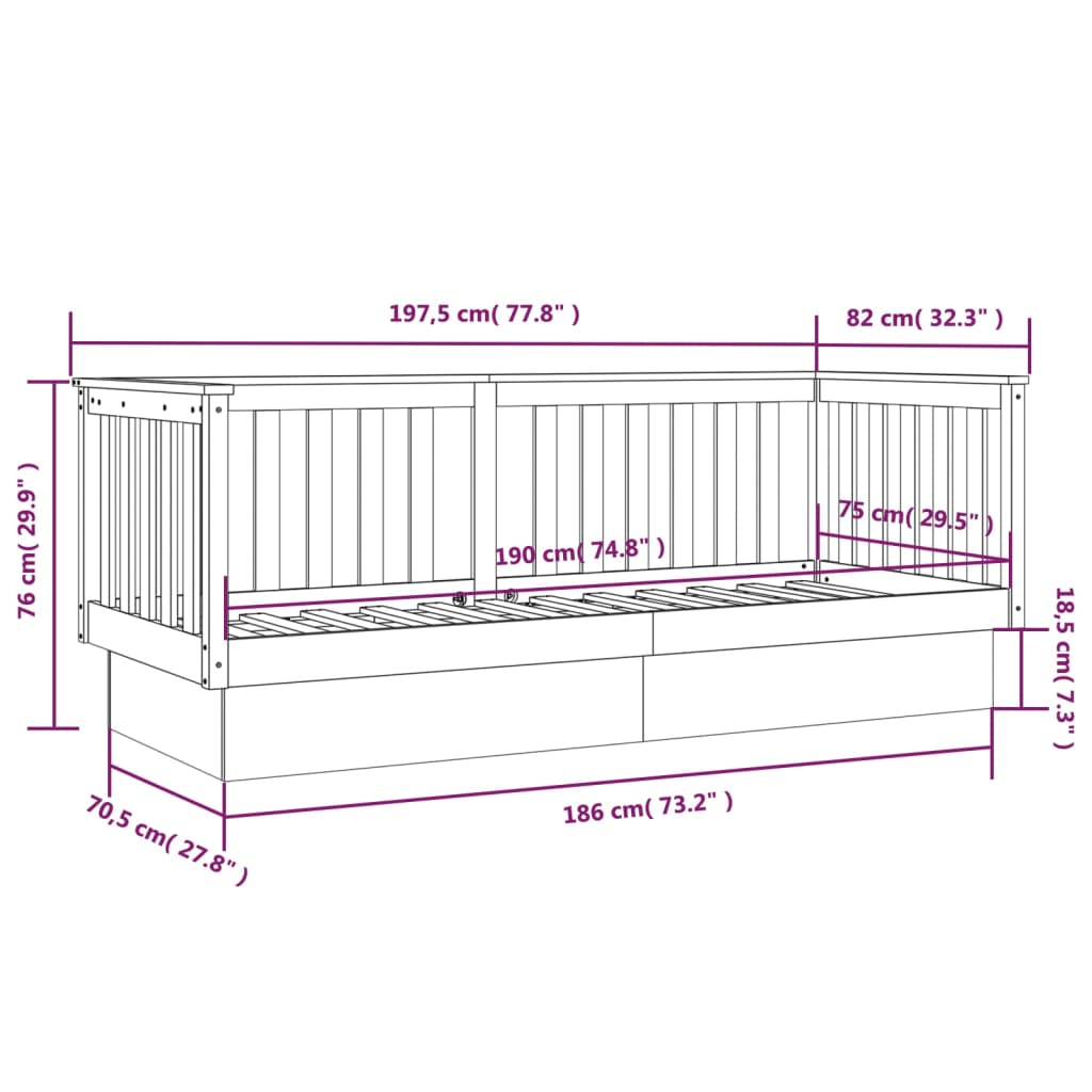 Slaapbank 75x190 cm massief grenenhout