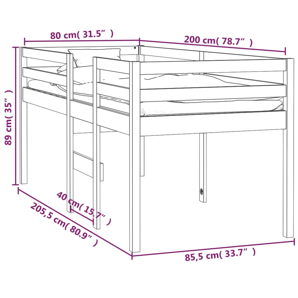 Hoogslaper massief grenenhout 90x190 cm