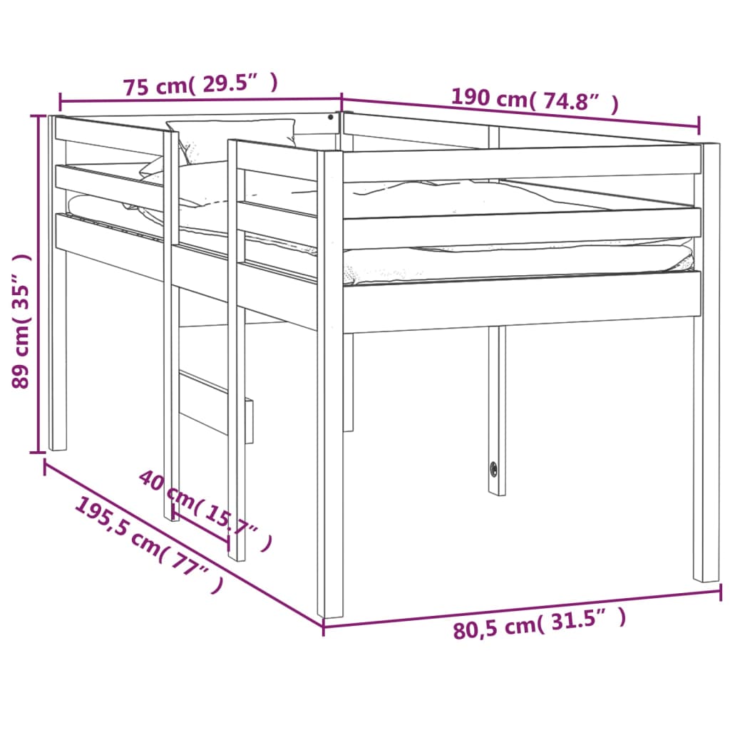 Hoogslaper massief grenenhout 90x190 cm