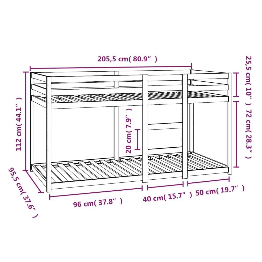 Stapelbed 90x190 cm massief grenenhout