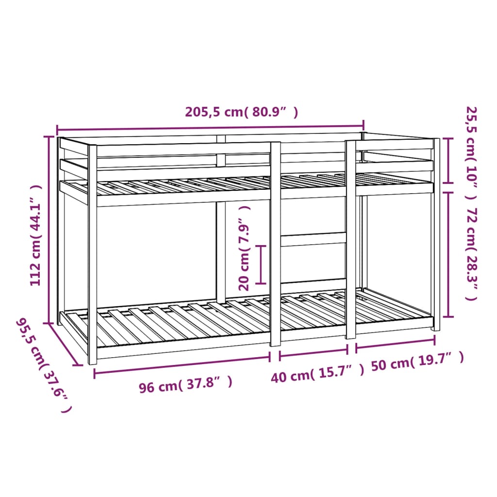 Stapelbed massief grenenhout 90x190 cm