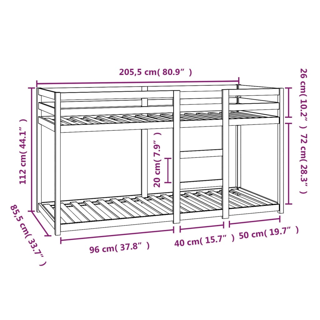 Stapelbed massief grenenhout 90x190 cm