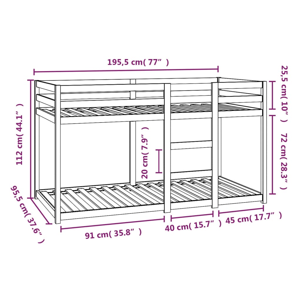 Stapelbed massief grenenhout 90x190 cm