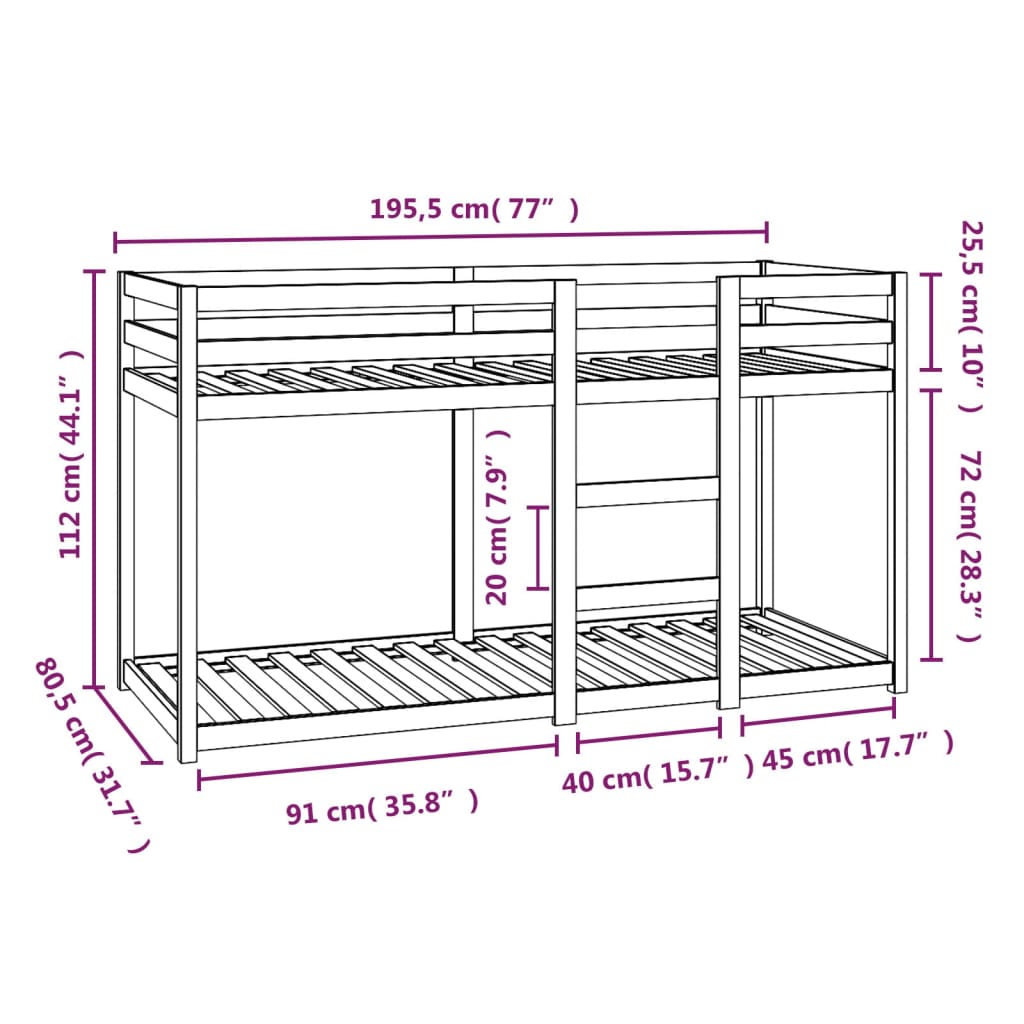 Stapelbed massief grenenhout 90x190 cm