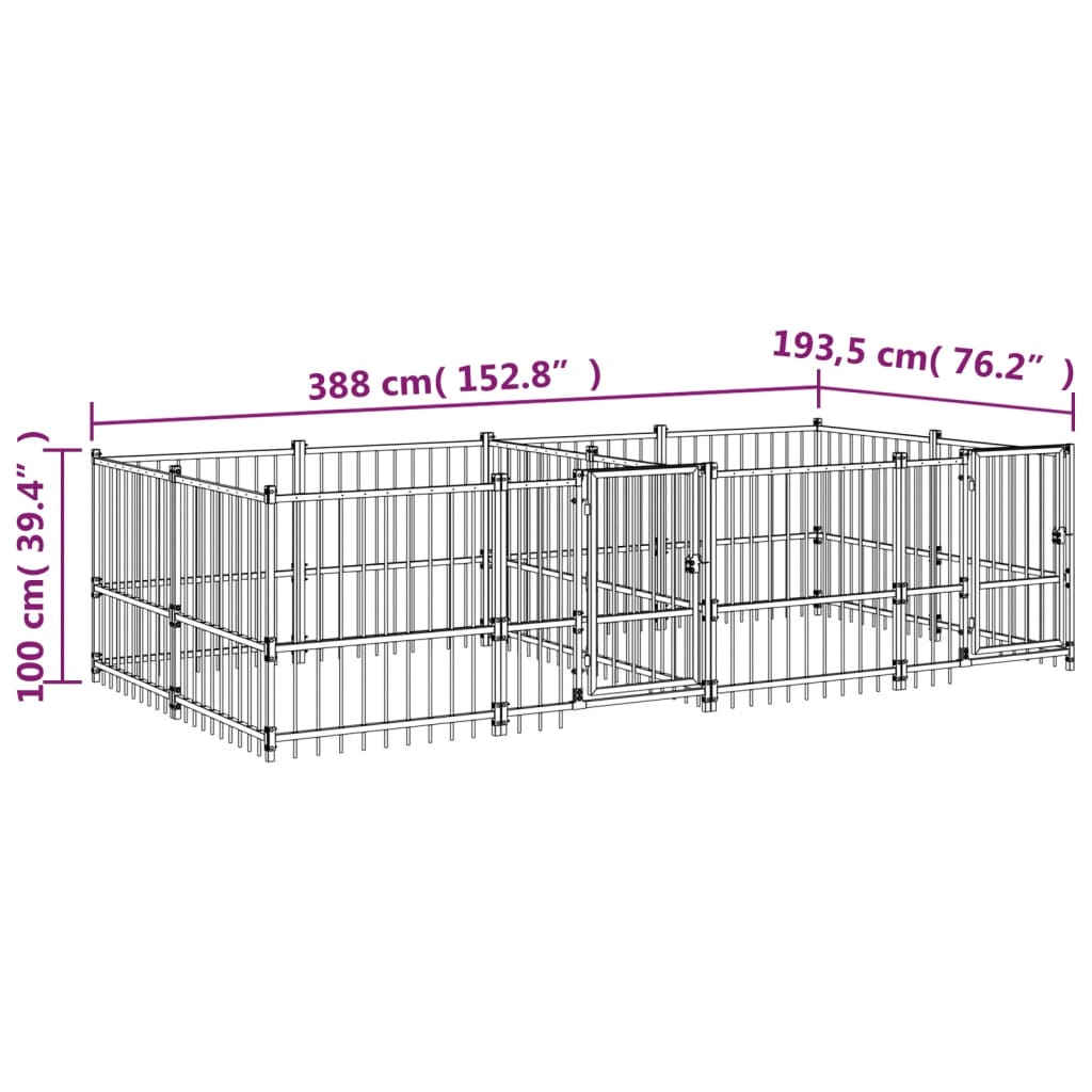 Niche d'extérieur pour chien 15,02 m² en acier