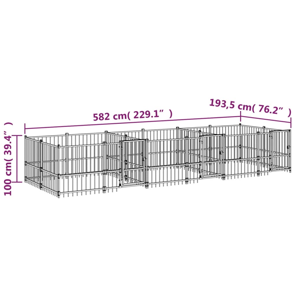 Niche d'extérieur pour chien 15,02 m² en acier