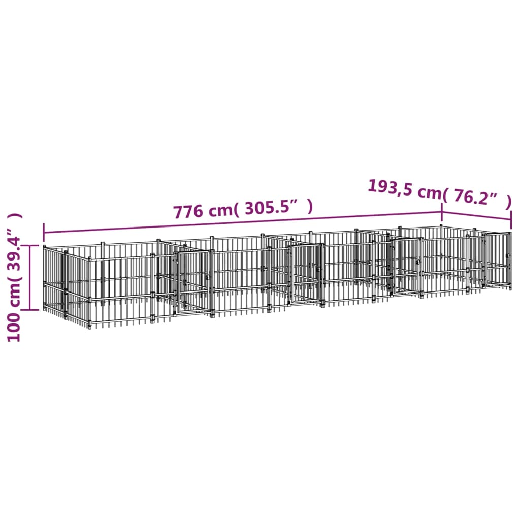 Niche d'extérieur pour chien 15,02 m² en acier