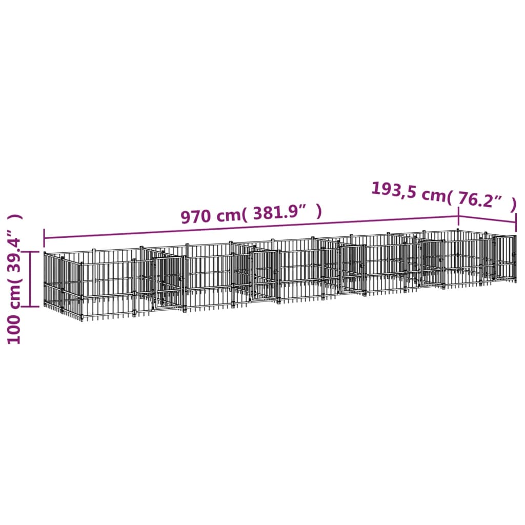 Hondenkennel met dak 18,77 m² staal