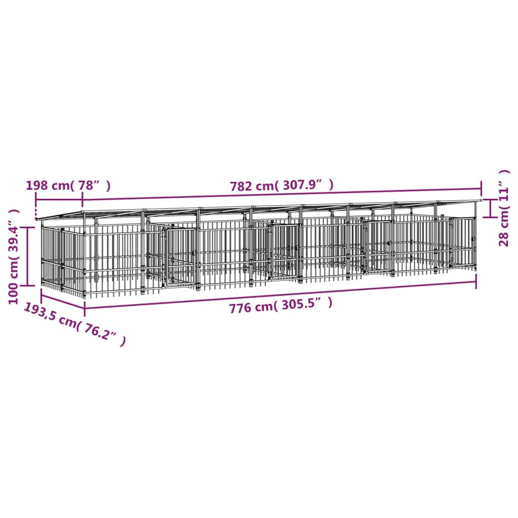 Hondenkennel met dak 18,77 m² staal