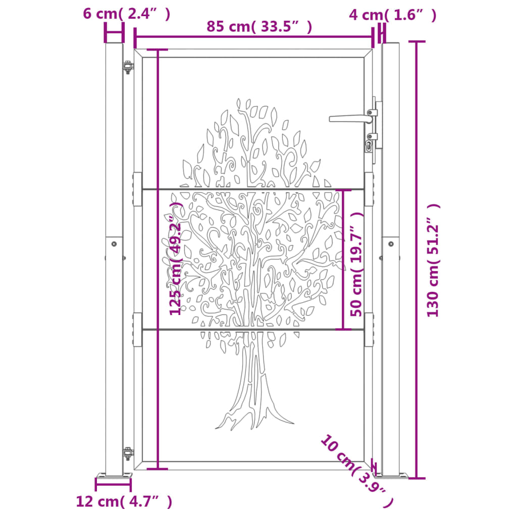 Poort 105x155 cm boomontwerp cortenstaal