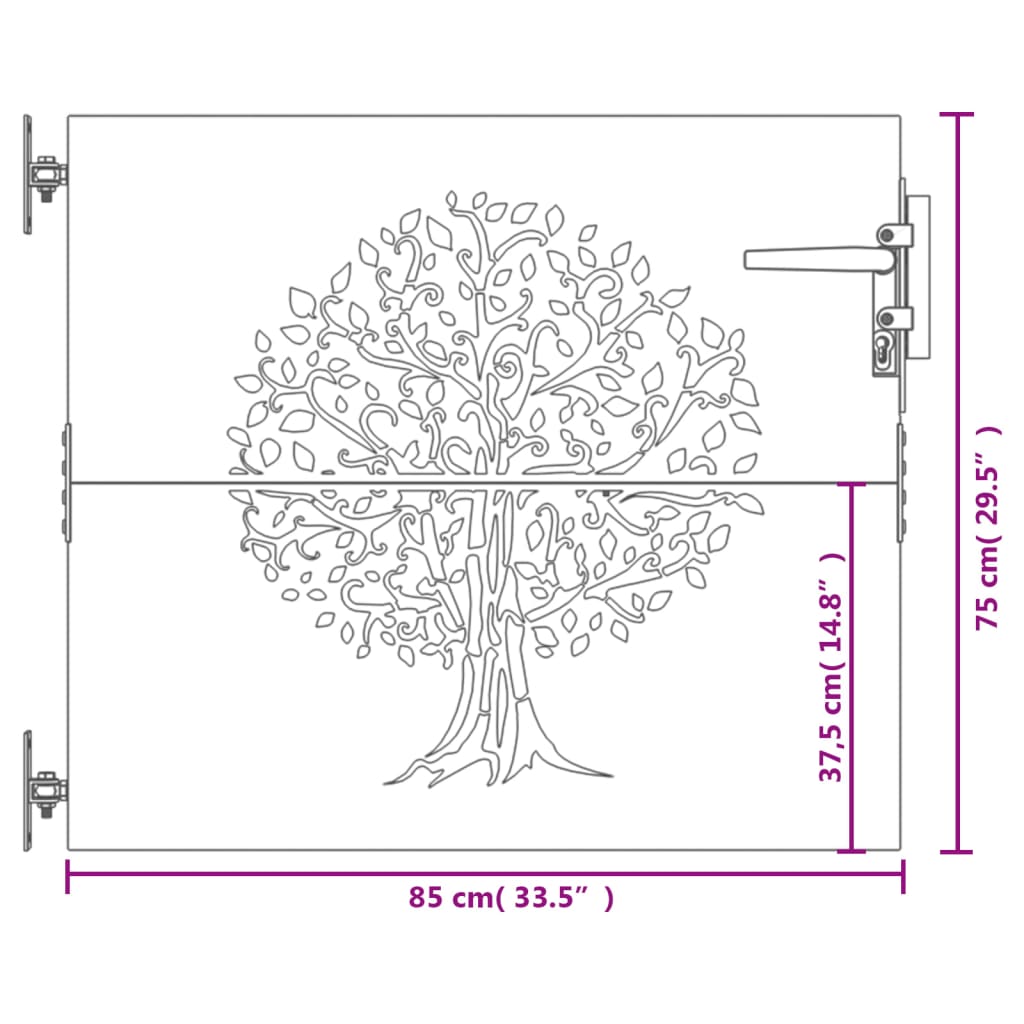 Poort 85x100 cm boomontwerp cortenstaal