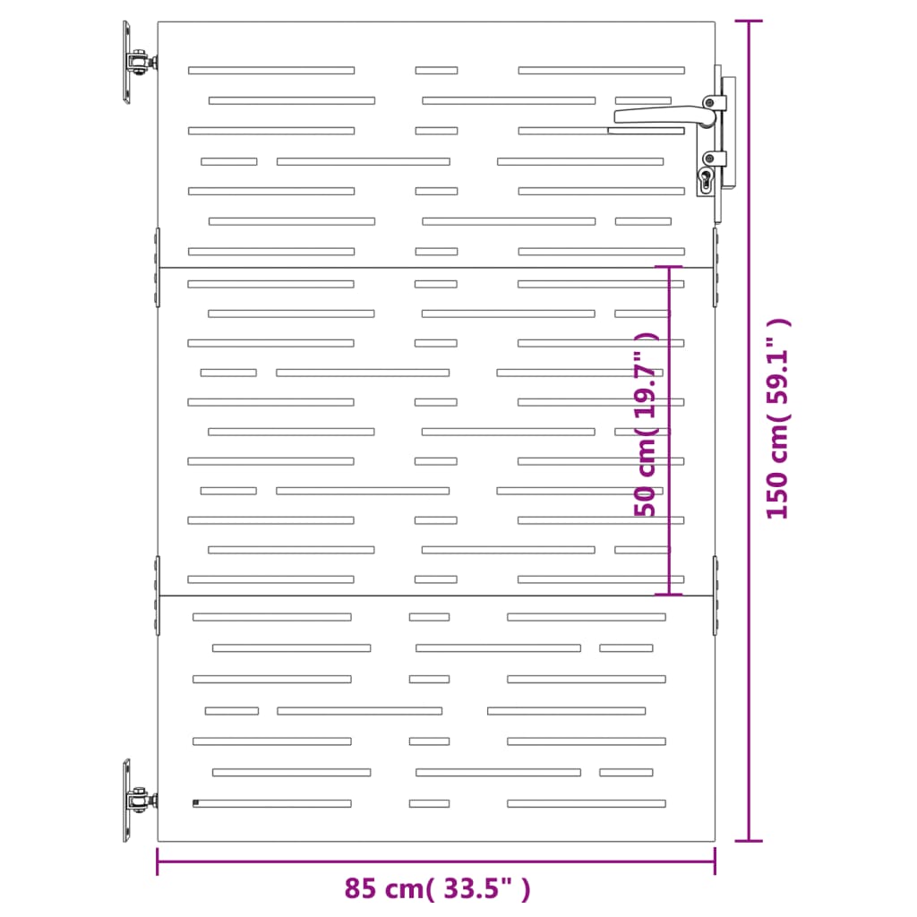 Poort 85x150 cm vierkant cortenstaal