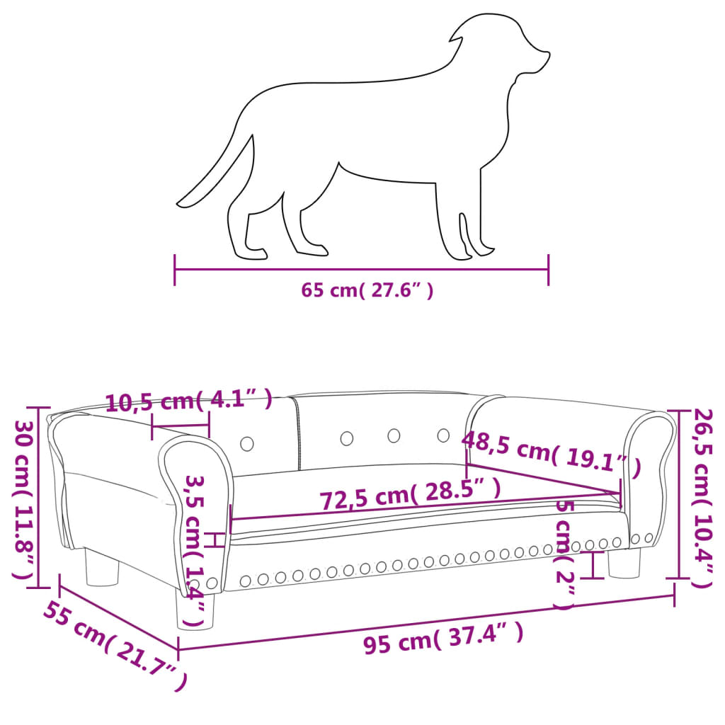 Lit pour chien 95x55x30 cm velours