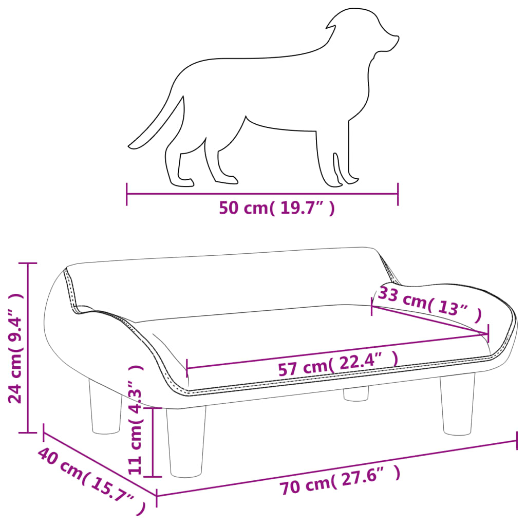 Hondenmand 70x40x24 cm fluweel lichtgrijs