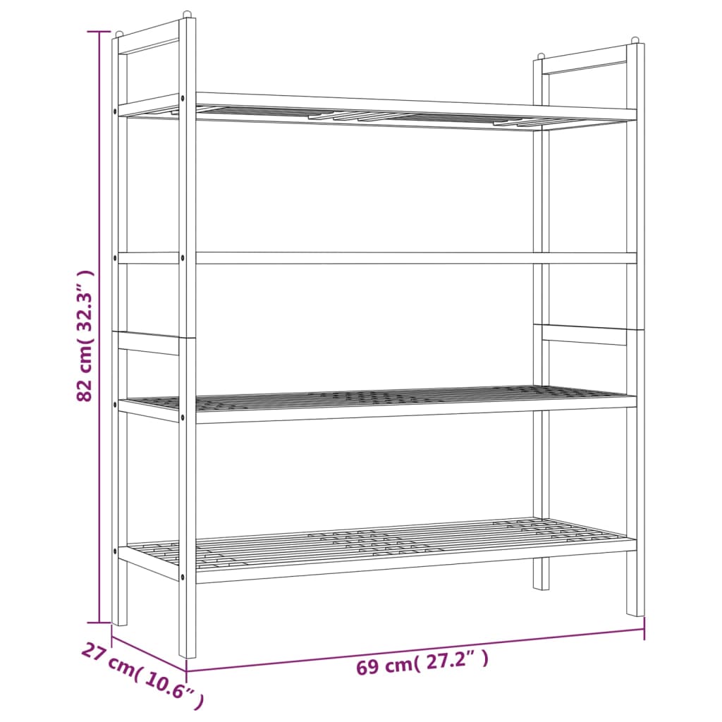 Schoenenrekken 2 st 69x27x41 cm massief walnotenhout