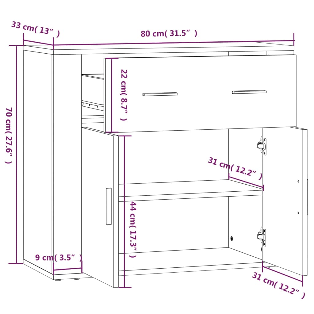 Buffet 80x33x70 cm en bois travaillé